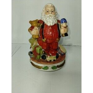 Vintage Santa With Toys Music Box‎ Ceramic Statue Christmas Decor 7" High